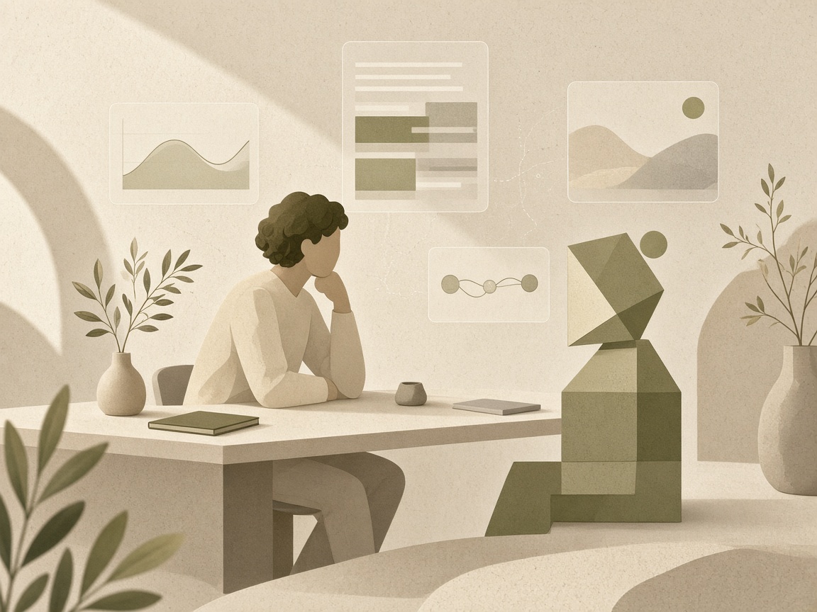 Abstract illustration of a person working alongside an AI agent